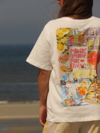 Tee-shirt blanc 100% coton avec imprimé coloré évoquant la douceur de vivre à l'Italienne : citrons, spritz...