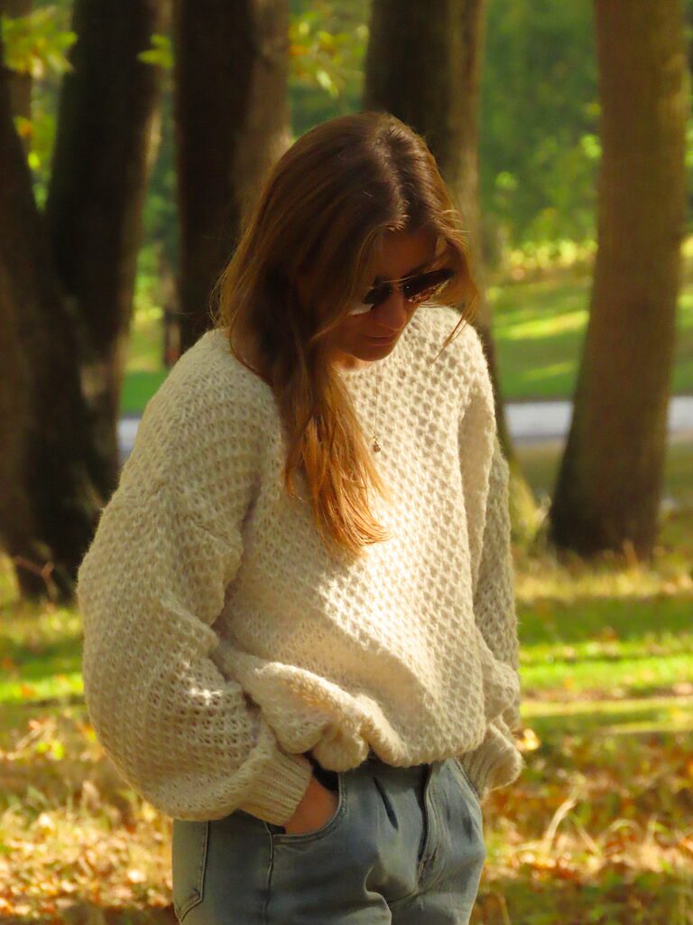 Pull oversize beige effet crochet, maille douce, taille unique 34-44.